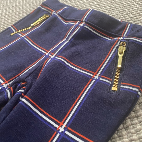 Janie and Jack Navy Plaid Leggings w Zippers EUC - Picture 2 of 8